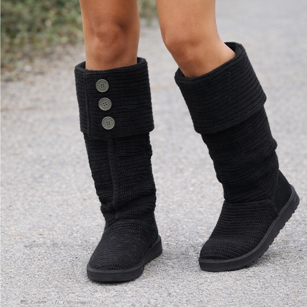 UGG Black Knit Button Boots